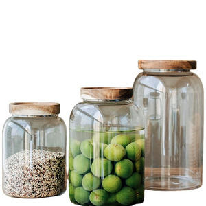 With Acacia Storage Jar Large Capacity Borosilicate Glass Wood Lid Kitchen Storage Bottles & Jars Cover Stainless Steel BSCI