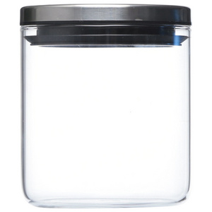 High grade decorative clear glass jar with metal lid