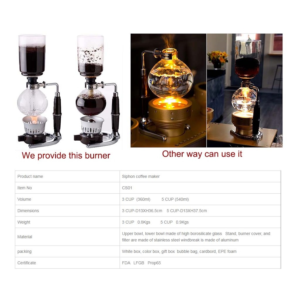 Stove Top Coffee Brew Pot New 5 Cup Siphon Syphon Glass Coffee Maker