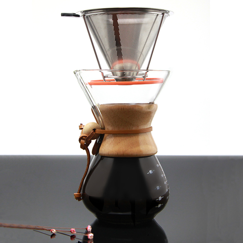 Hot Selling Coffee Cup Handblown  Glass Coffee Pot With Bamboo Sleeve