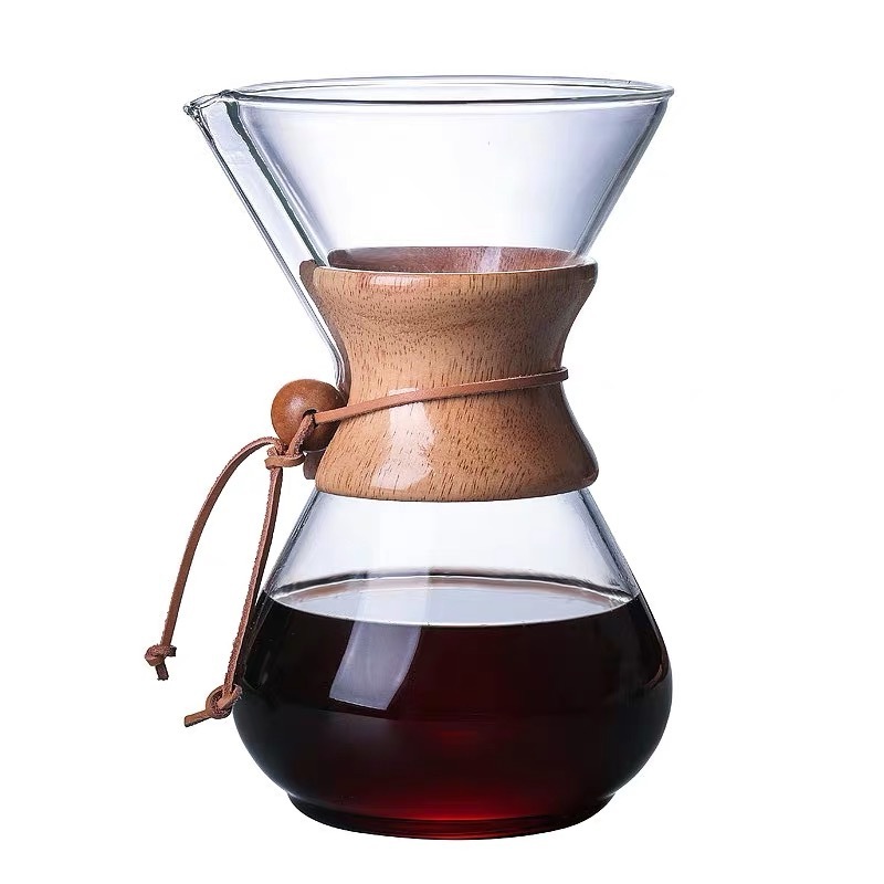 Hot Selling Coffee Cup Handblown  Glass Coffee Pot With Bamboo Sleeve