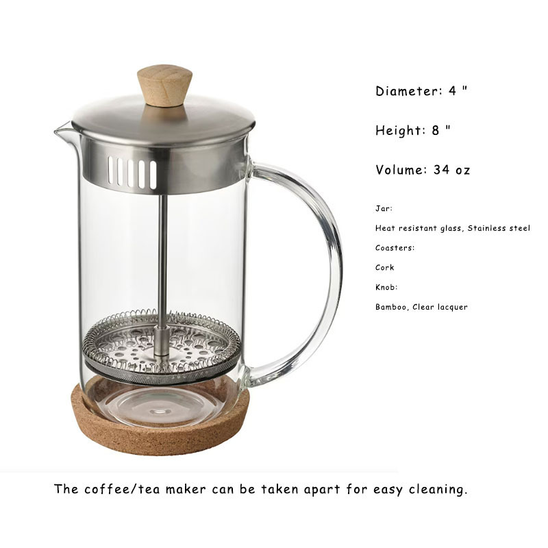 filter borosilicate glass french press coffee pot