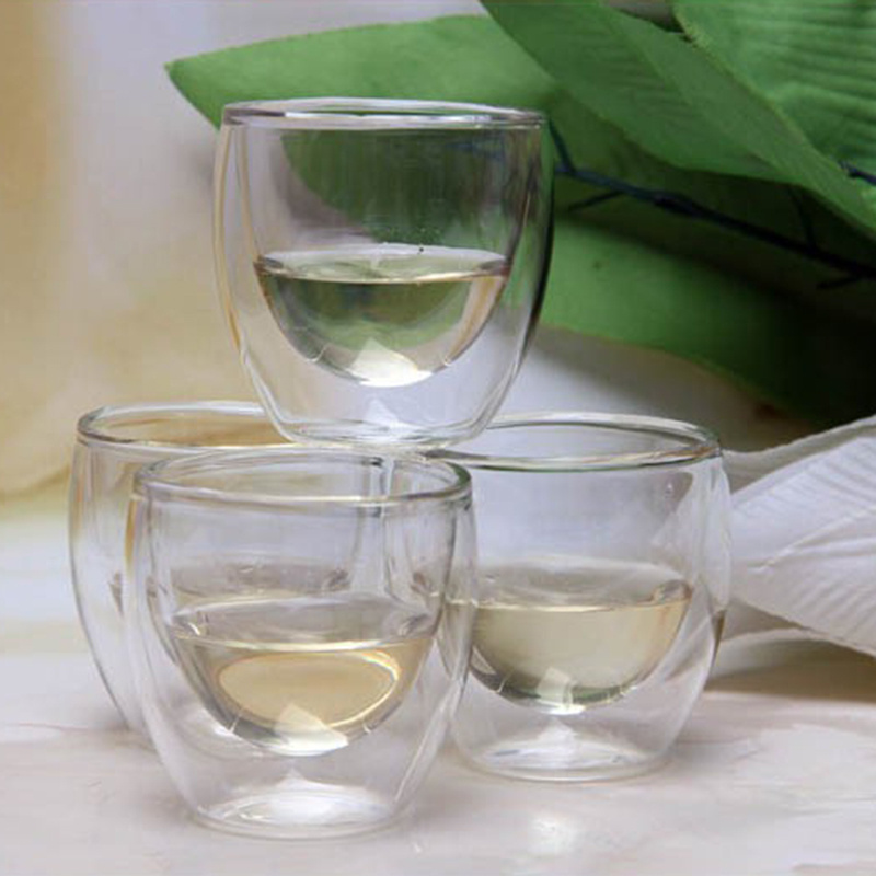 Elegant manufacturer small 80ml double wall glass tea cup