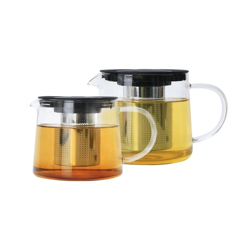 High Borosilicate Glass Tea Pot With Plastic Lid And Stainless Steel infusion