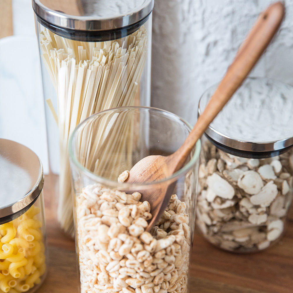 High grade decorative clear glass jar with metal lid