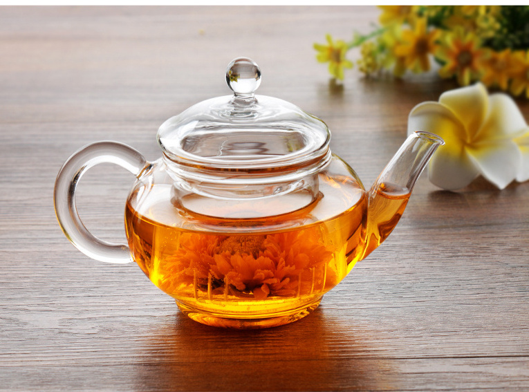 Handblown clear high borosilicate small glass teapot with infuser