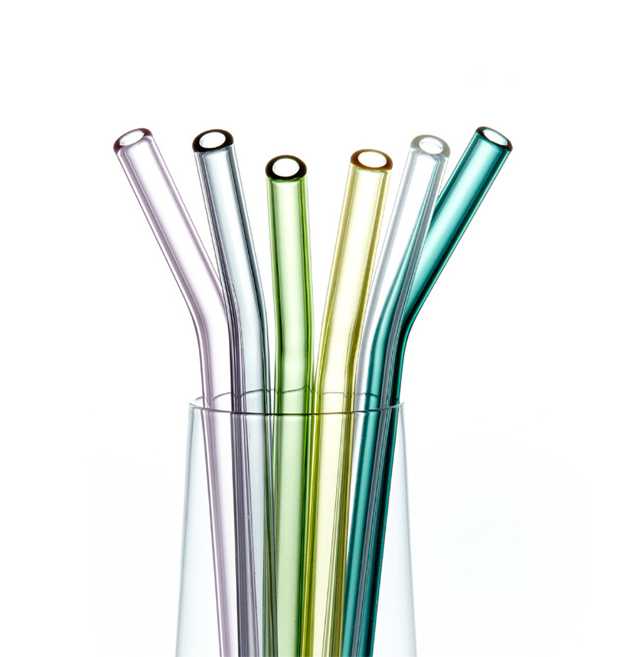 Manufacturer custom made reusable bent glass drinking straw