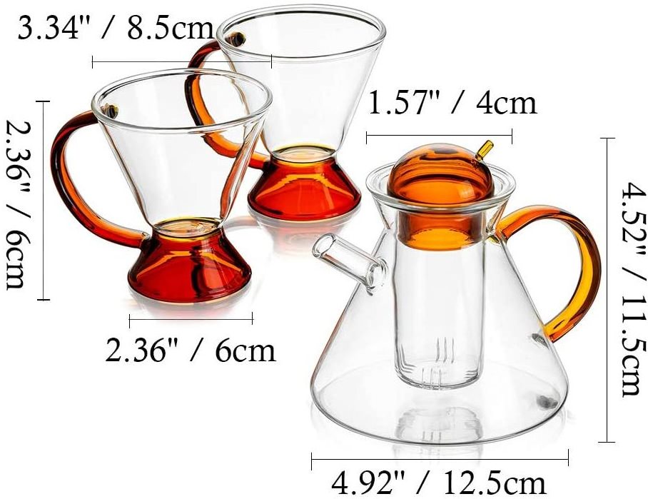 Hot sell Glass Teapot Set with 2 Cups, Clear Glass Tea Pot for Stove Top with Removable Infuser,Decorative and Modern Tea set