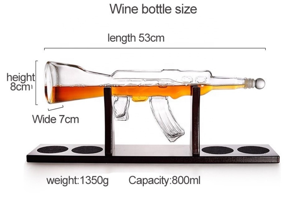 Wine Whisky Decanters set  Ak 47 Gun Shaped Glass Bottle and Bullet  Glass set