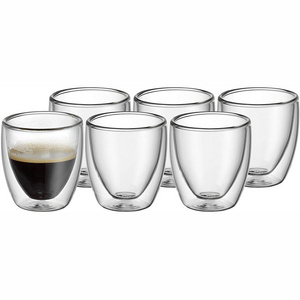 Set of 6 3oz High borosilicate glass handmade heat resistance mini espresso double walled glass coffee cups