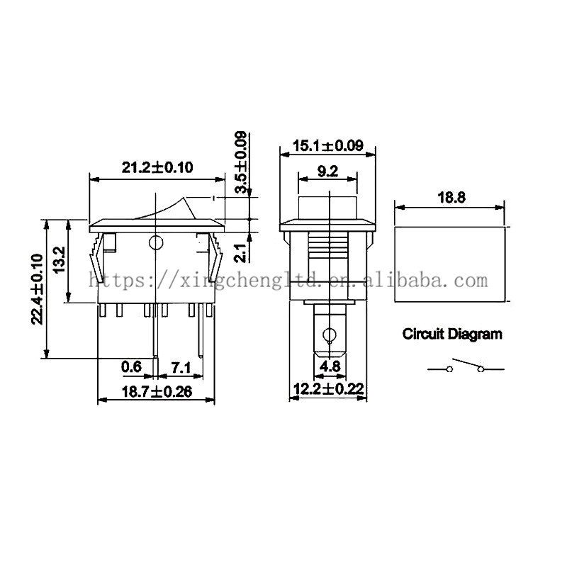 Rocker Switch 2Pin SPST 15X21MM Red ON/OFF Power Switch 15*21mm for Electrical equipment