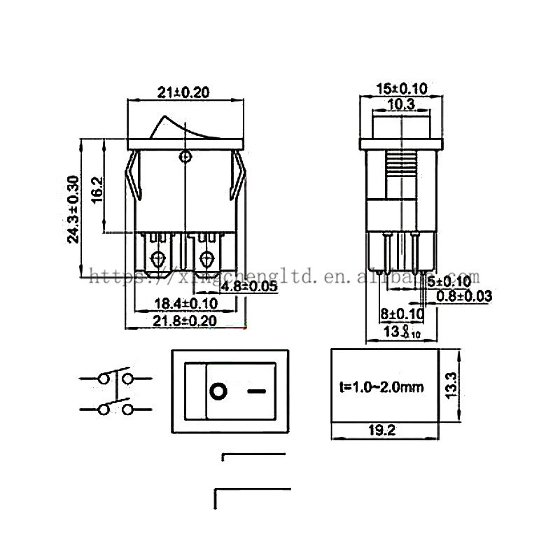 Power Switch 15x21mm Green LED Light ON OFF 4 Pin 2 Position 10A 250VAC 6A 250VAC 15*21mm Rocker Switch