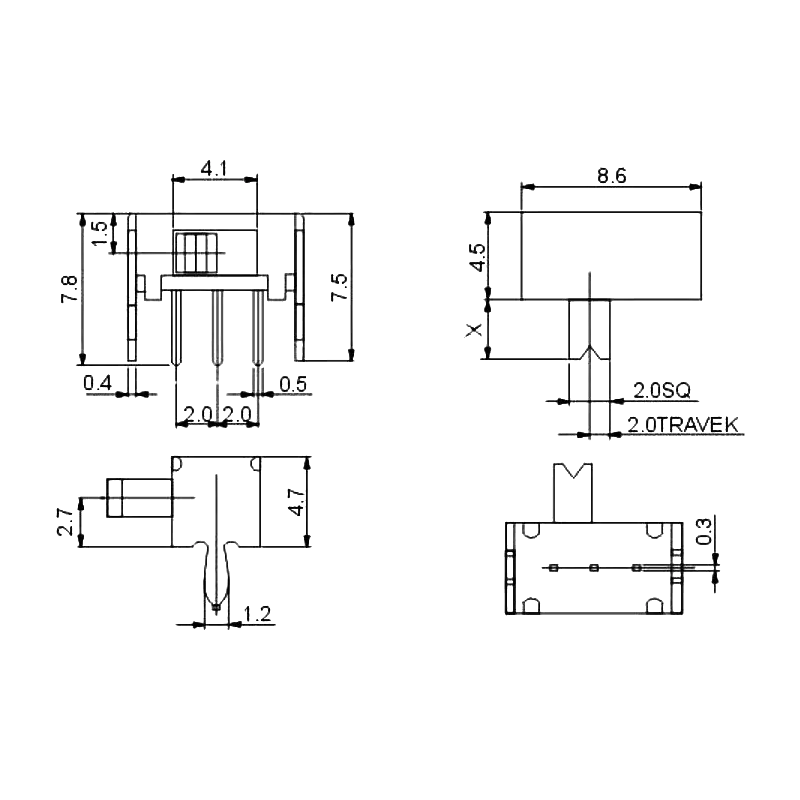 Toggle Switch SK12D07VG4 Stents Small Toggle Switch 4 mm High Miniature Slide Switch Side Knob