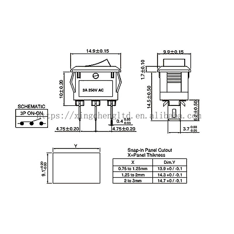 Mini Rocker Power Switches KCD11 3 Pin 3A 250VAC ON OFF 10*15mm Red 2 Positions