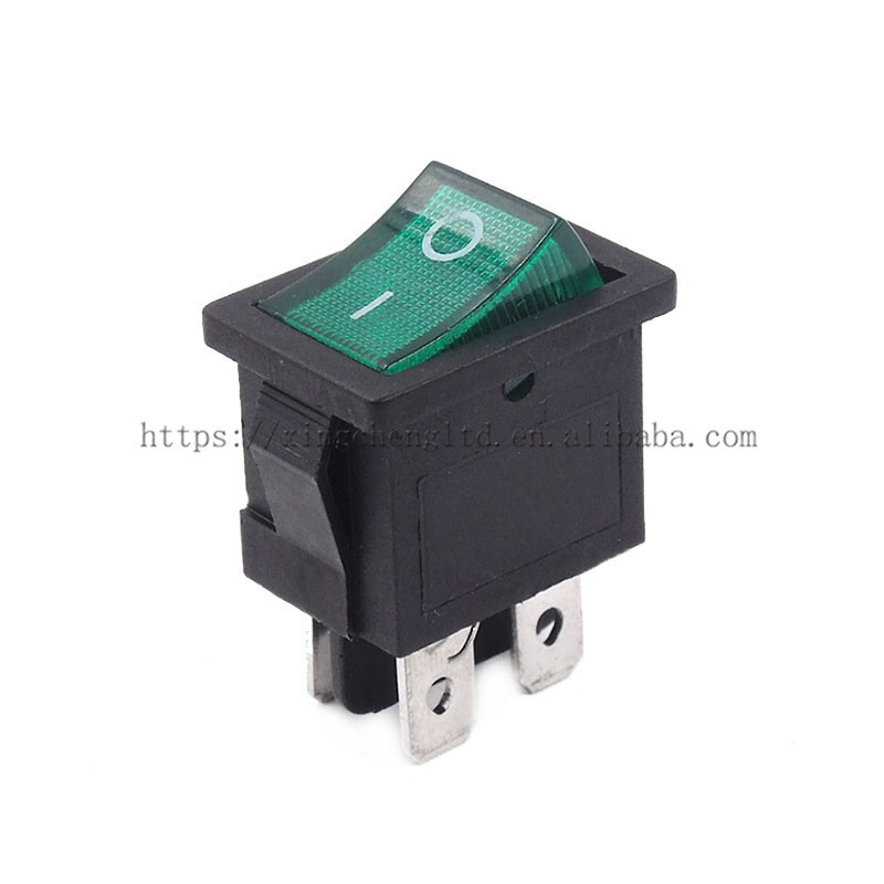 Power Switch 15x21mm Green LED Light ON OFF 4 Pin 2 Position 10A 250VAC 6A 250VAC 15*21mm Rocker Switch