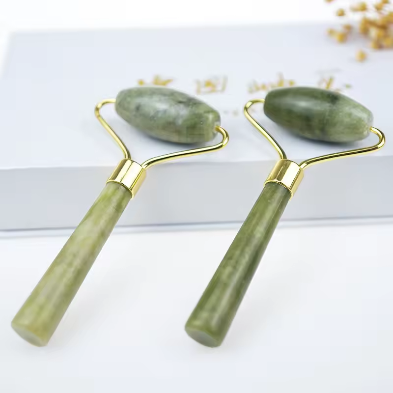 Private Label Natural Facial Massage Green Xiuyan Real Jade Stone Jade Roller Gua Sha Set for face with Box