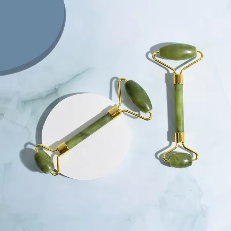 Private Label Natural Facial Massage Green Xiuyan Real Jade Stone Jade Roller Gua Sha Set for face with Box