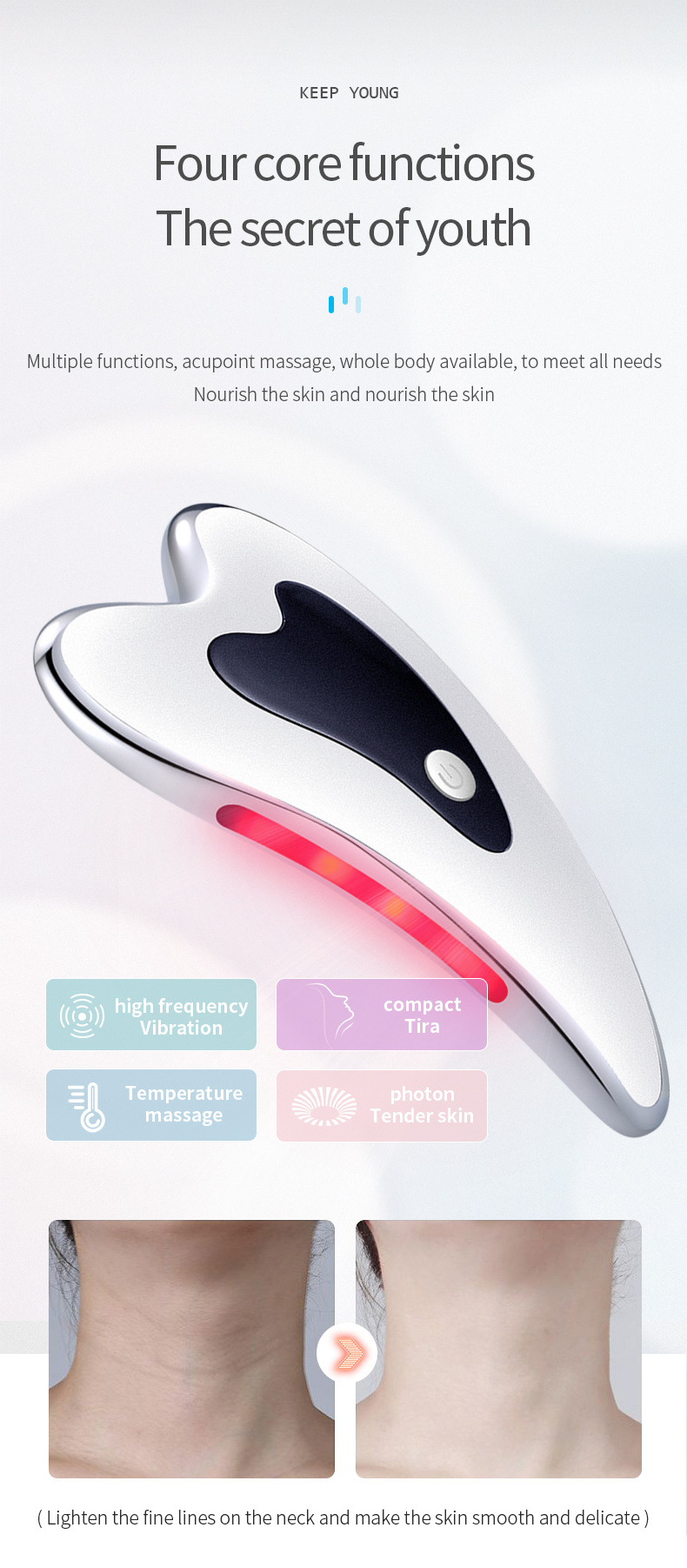 Gua sha body scraping massage Heart Shape USB charging gua sha facial tool