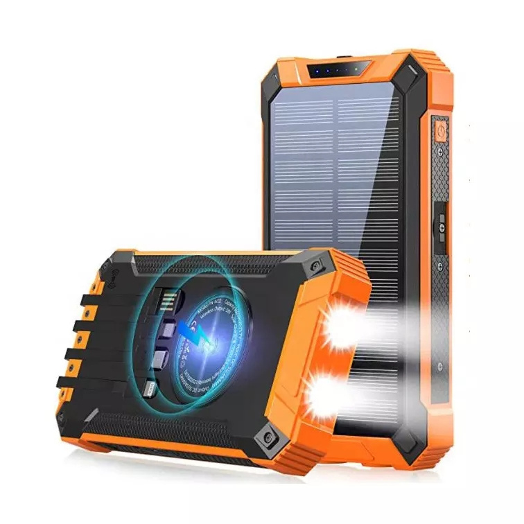 Portable Emergency Solar Power Bank 20000Mah 30000mah Wireless Power Bank with Led Light