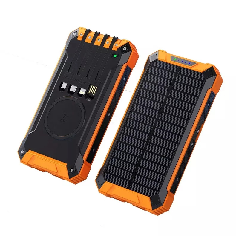 Portable Emergency Solar Power Bank 20000Mah 30000mah Wireless Power Bank with Led Light