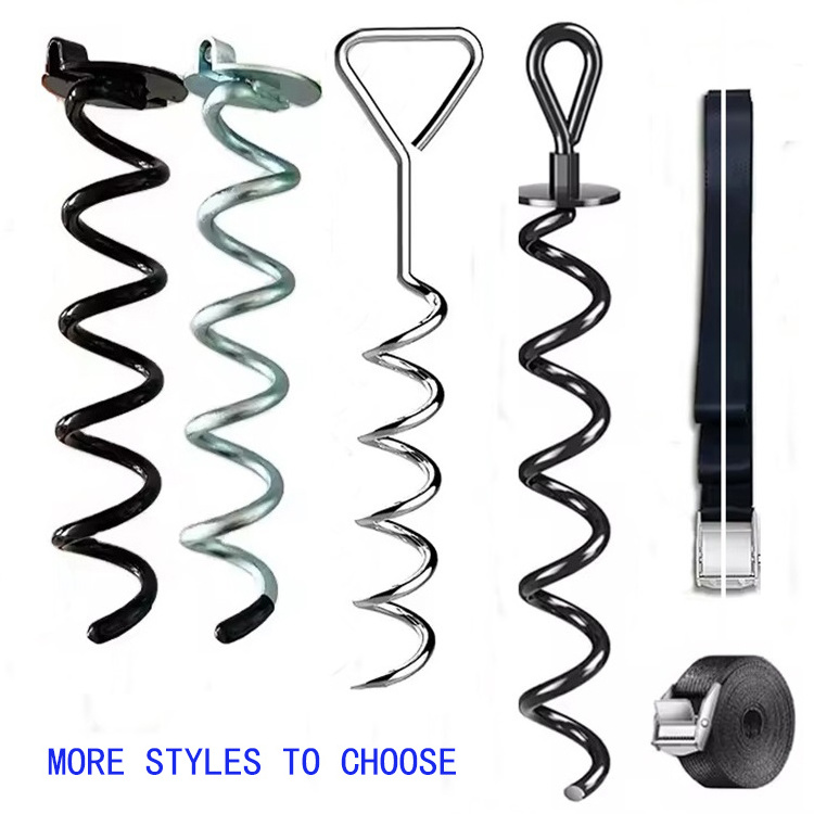 16 & 18 Inch Spiral Dog Tie Ground Anchor Kit 10 & 8mm Steel Trampoline Anchors with Puller Strap GB Standard