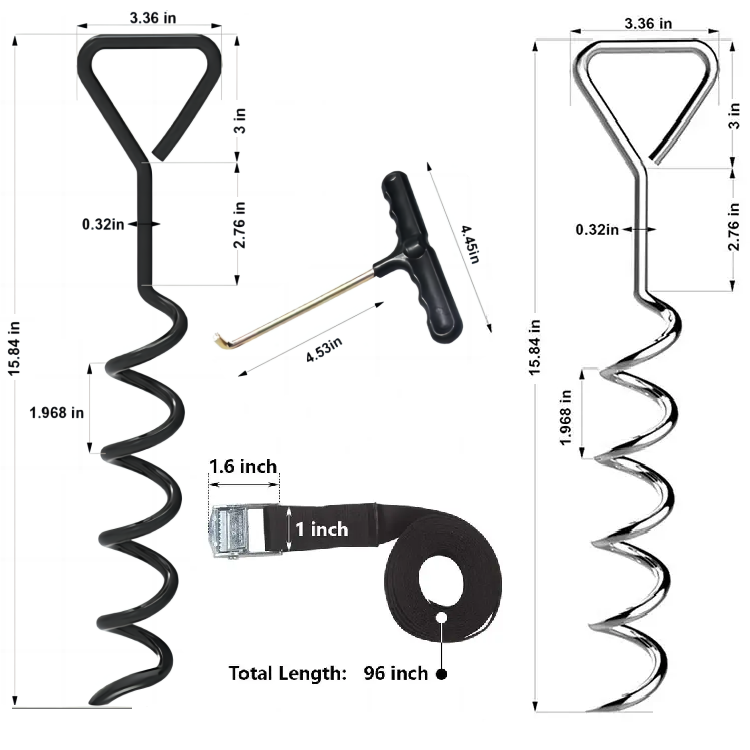 Heavy Duty Trampoline Anchor Stakes Black Surge Paint Spiral Ground Anchor