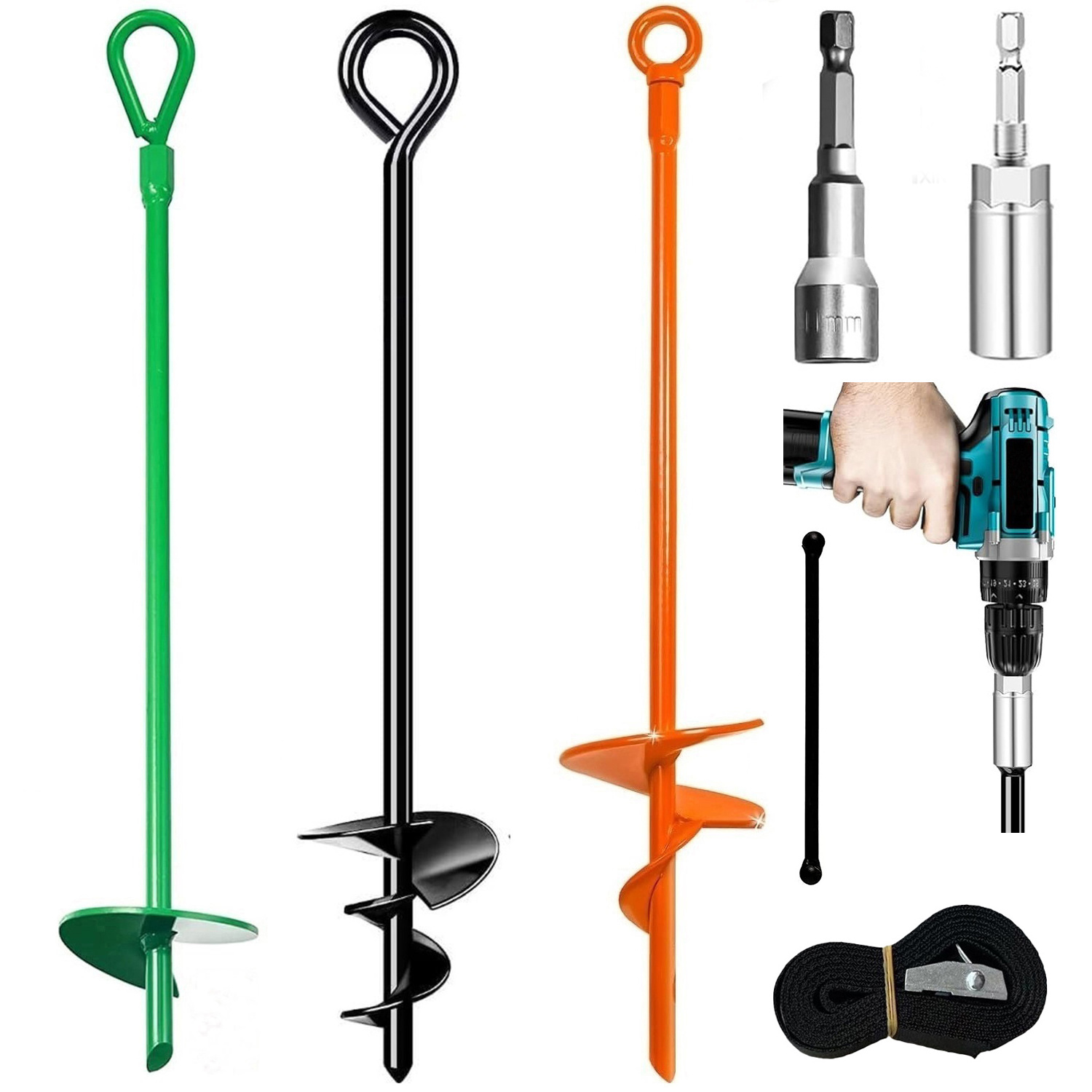 Long Ground Anchor Kit with 3 Inch Wide Helix Heavy Duty Earth Augers Solid Steel Shaft for Tents