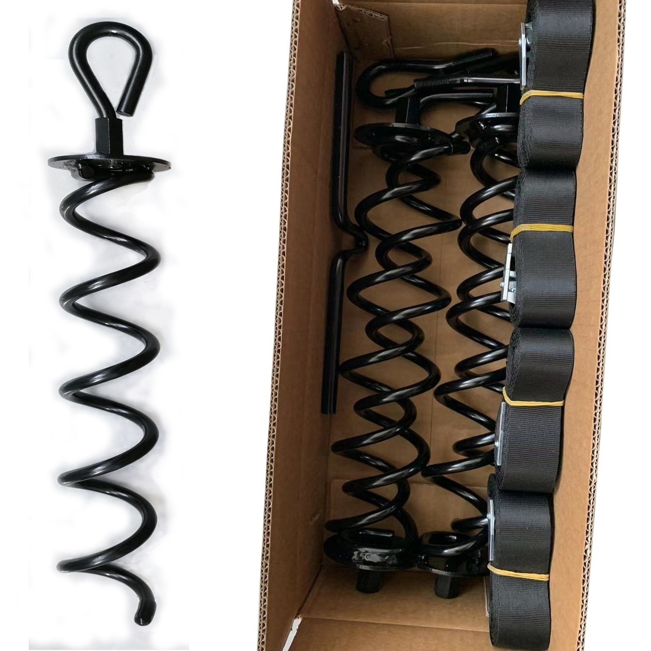 16 & 18 Inch Spiral Dog Tie Ground Anchor Kit 10 & 8mm Steel Trampoline Anchors with Puller Strap GB Standard