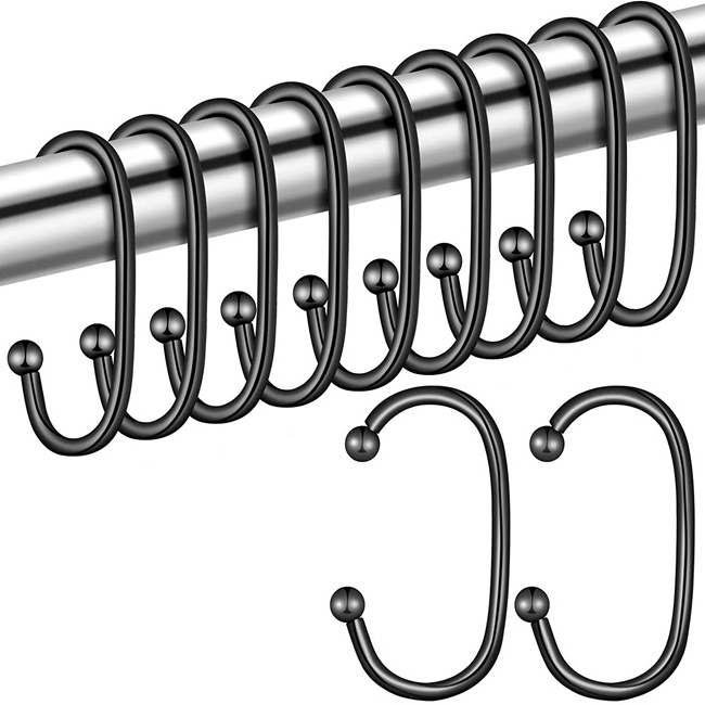 Set of 12 C Shaped Shower Curtain Hooks Metal Shower Curtain Rings