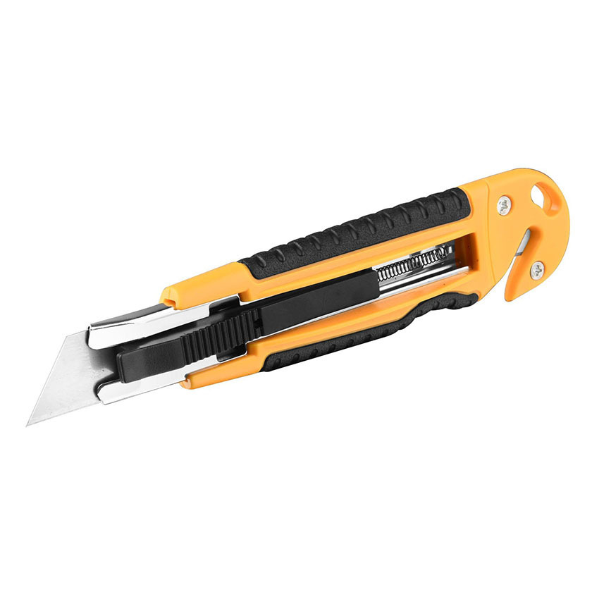 High quality plastic & TPR handle safety box cutter utility knife with belt cutter