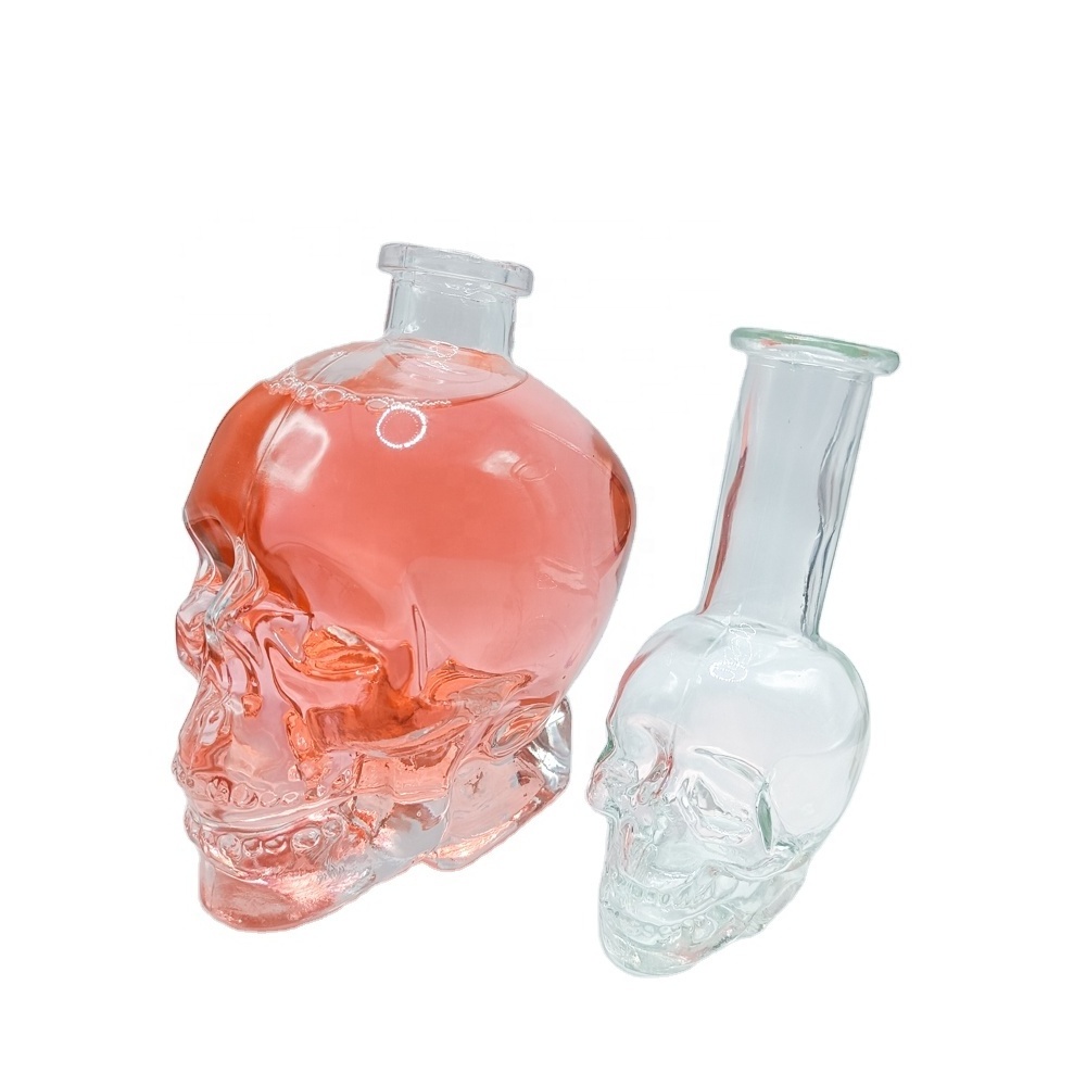 Custom Vodka Whisky Glass Bottle High White Glass Hot Stamping Skull Bottle With Cork Rubber Plug Special Mark Bottle Cap