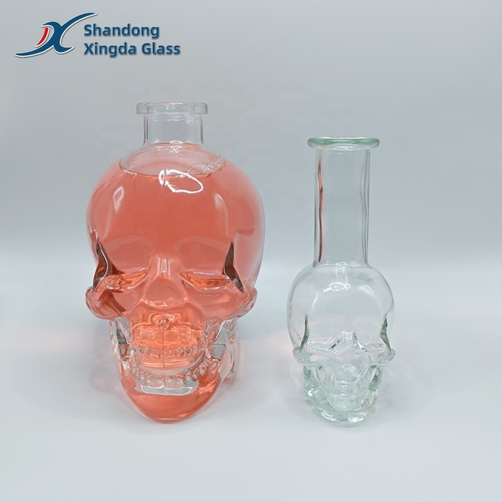 Custom Vodka Whisky Glass Bottle High White Glass Hot Stamping Skull Bottle With Cork Rubber Plug Special Mark Bottle Cap