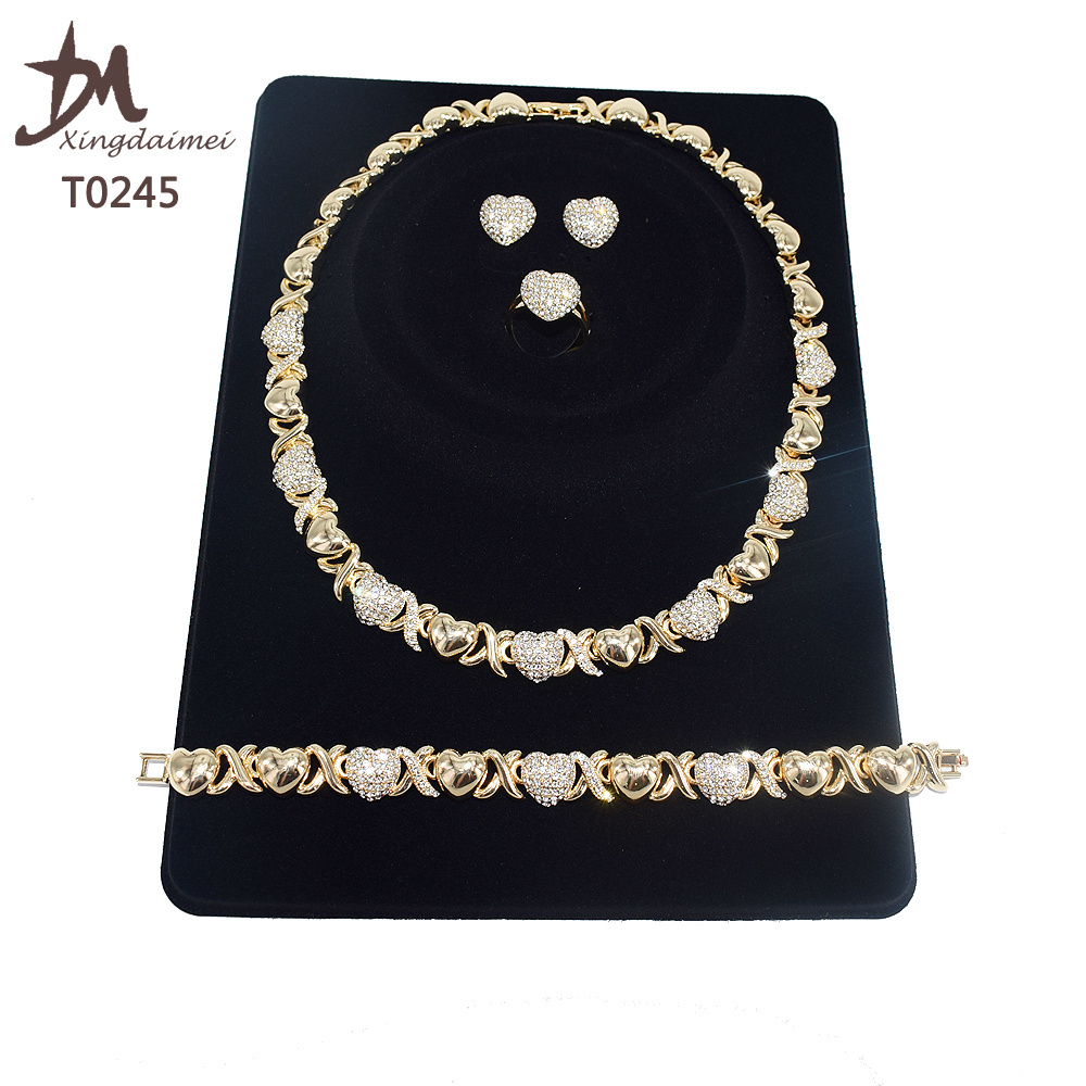 T0245 High quality gold Plating jewelry women jewelry set 18k gold plating Diamond XOXO jewelry set