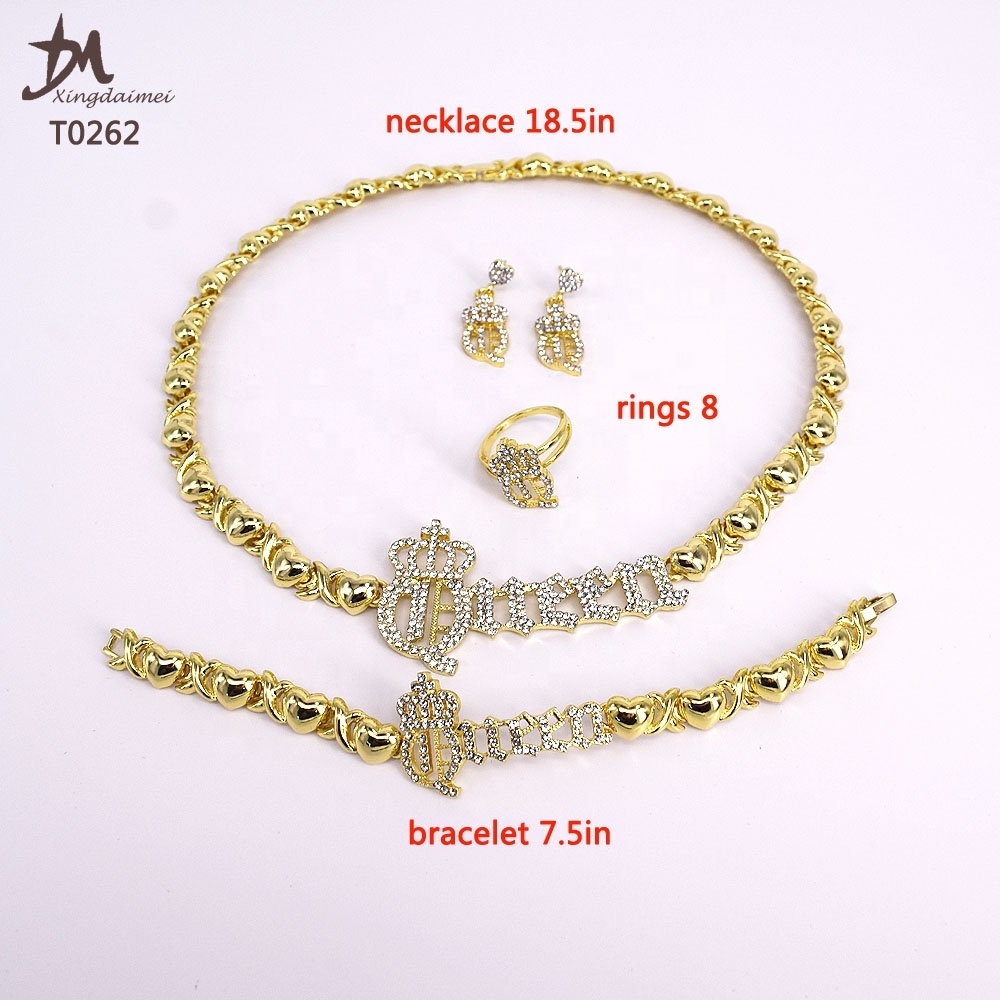 T0262 High quality 18K gold-plated women's XO jewelry set queen crown jewelry set