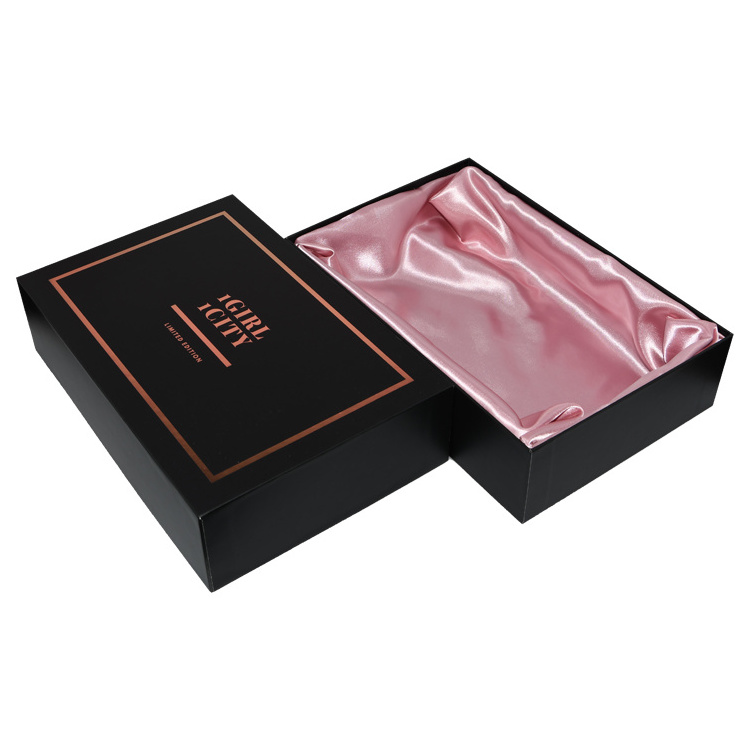 Custom Luxury Gold Foil 2 Piece Lid and Base Cardboard Beauty Bundles Hair Extension Box Paper Gift Packaging with Satin Insert