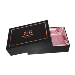 Custom Luxury Gold Foil 2 Piece Lid and Base Cardboard Beauty Bundles Hair Extension Box Paper Gift Packaging with Satin Insert