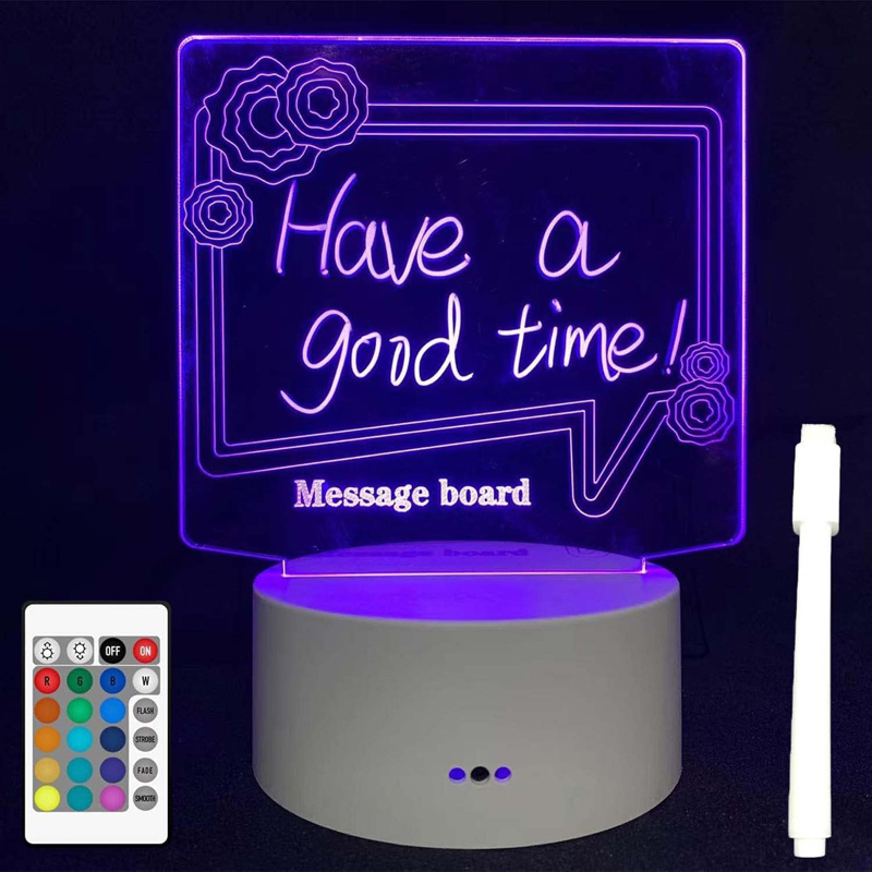 16 colors Night Light Base Erasable DIY RGB LED Memo Message Note Acrylic Writing Board Light