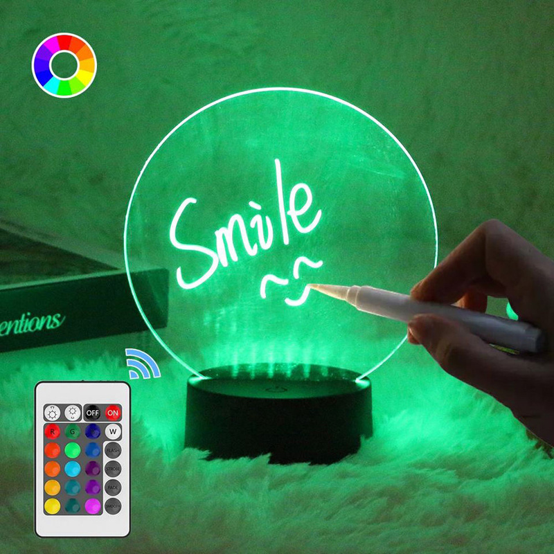 16 colors Night Light Base Erasable DIY RGB LED Memo Message Note Acrylic Writing Board Light