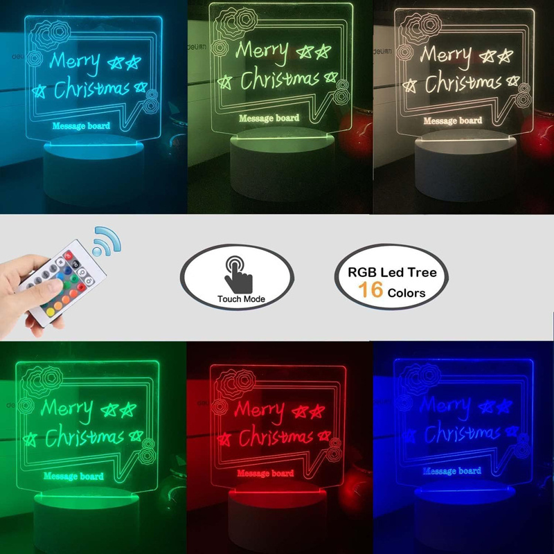 16 colors Night Light Base Erasable DIY RGB LED Memo Message Note Acrylic Writing Board Light