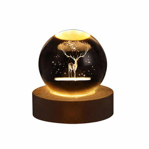 Desktop Home Decor Table Lamp Laser Engraved Led Night Lights 3d Art Crystal Ball Night Lamp