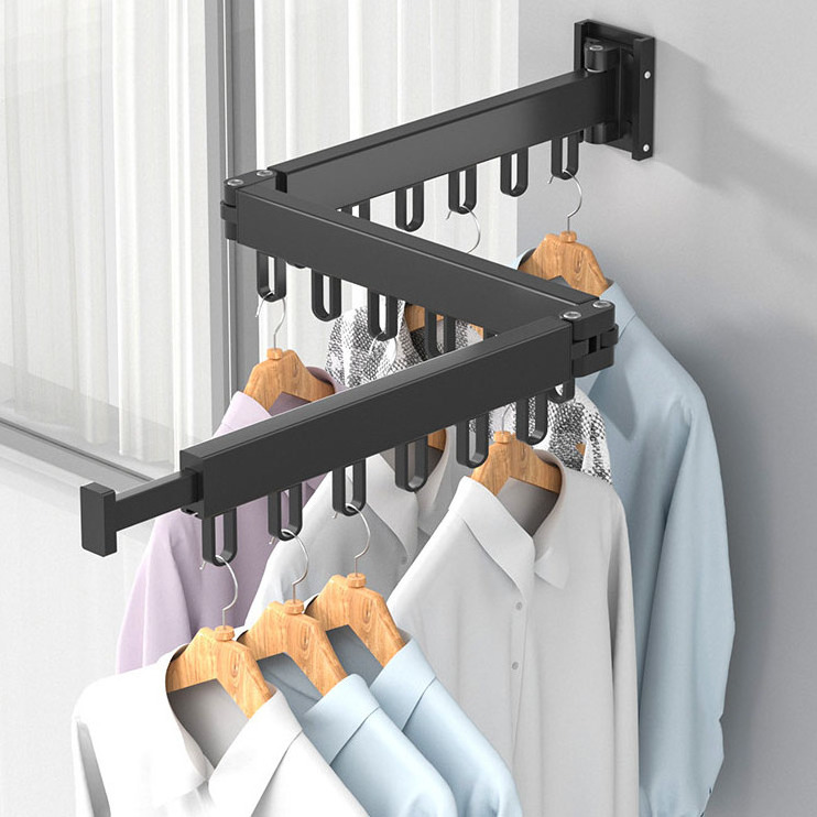 ZXX 2023 Space aluminum laundry drying rack with hook wall hanging rotating telescopic folding drying rack