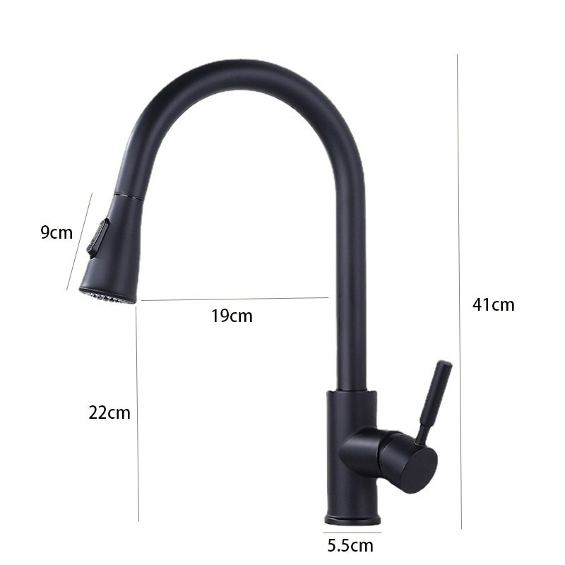 ZXX22 Pull down Kitchen Faucet 304 Stainless Steel Hot and Cold Water Tap Black Single Handle Deck Mounted sink faucet kitchen