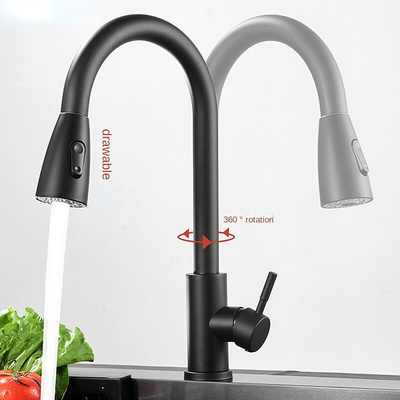 ZXX22 Pull down Kitchen Faucet 304 Stainless Steel Hot and Cold Water Tap Black Single Handle Deck Mounted sink faucet kitchen