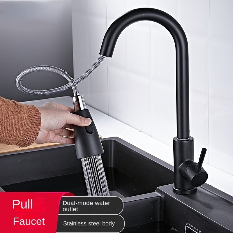 ZXX22 Pull down Kitchen Faucet 304 Stainless Steel Hot and Cold Water Tap Black Single Handle Deck Mounted sink faucet kitchen