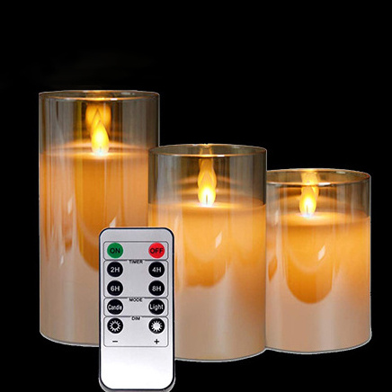 ZXX High Quality 3 Sets Gold Flickering Flameless Candles Battery Operated Acrylic LED Pillar Candles