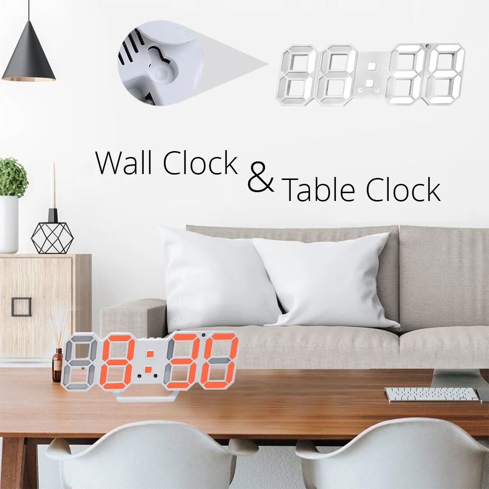 XDH124 Table Alarm Clock Digital Timer Nightlight for Office Living Room 12/24H Brightness adjustable 3D LED Digital Table Clock