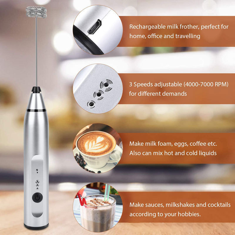 WSY153 Multi-speed Automatic Whisk Egg Beater Mixer Handheld Coffee Foam Maker USB Rechargeable Electric Milk Frother