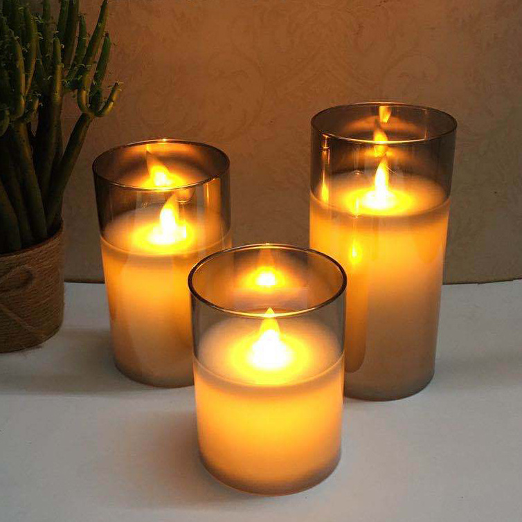 ZXX High Quality 3 Sets Gold Flickering Flameless Candles Battery Operated Acrylic LED Pillar Candles