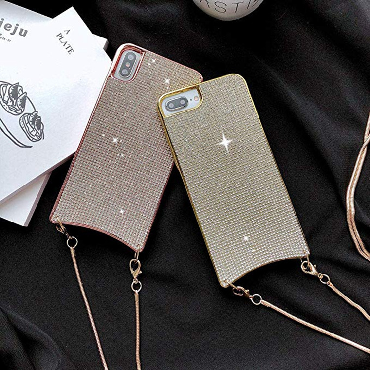 Luxury Bling Diamond Crossbody Cell Phone Case With Necklace For Iphone X Xs Max Xr