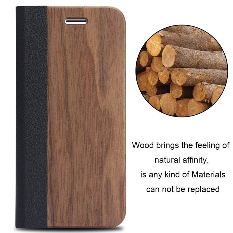 premium genuine wood flip cell phone case for iphone 7 8 wood case cover